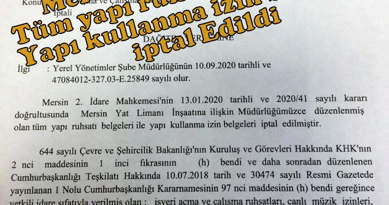 MARİNA İÇİN YAPI İZİNLERİ İPTAL EDİLDİ